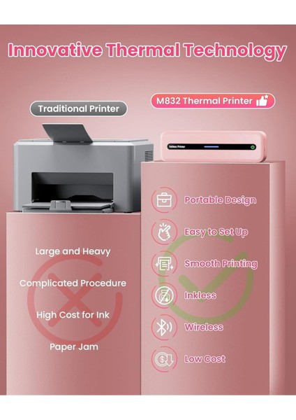 M832 Taşınabilir Yazıcı, Kablosuz, 300 Dpı, Çeşitli Kağıt Boyutları modelleri