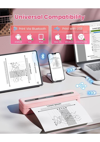 M832 Taşınabilir Yazıcı, Kablosuz, 300 Dpı, Çeşitli Kağıt Boyutları indirimleri