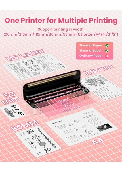 M832 Taşınabilir Yazıcı, Kablosuz, 300 Dpı, Çeşitli Kağıt Boyutları