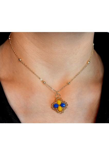 Fenerbahçe Sarı Lacivert Kristal Taşlı Van Cleef Model Kolye, Maç Aksesuarı, Fenerbahçe Aksesuarı, Altın Kaplama Yonca Kolye, Yonca Kolye, Fenerbahçe Kolye, Van Cleef Taraftar Kolye