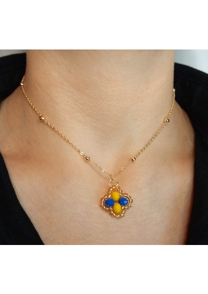 Fenerbahçe Sarı Lacivert Kristal Taşlı Van Cleef Model Kolye, Maç Aksesuarı, Fenerbahçe Aksesuarı, Altın Kaplama Yonca Kolye, Yonca Kolye, Fenerbahçe Kolye, Van Cleef Taraftar Kolye modelleri