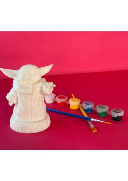 Baby Yoda Figürü Boyama Seti – 15 cm | 3D Baskı + 6 Akrilik Boya + 2 Fırça Kendin Yap Seti