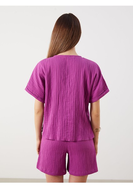 Yeni Sezon V Yaka Dokulu Onu Fiyonklu Muslin Bluz - S5QB37Z8 indirimleri