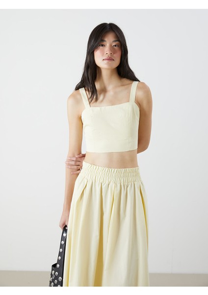 Yeni Sezon Kare Yaka Askili Poplin Crop - S5Q525Z8