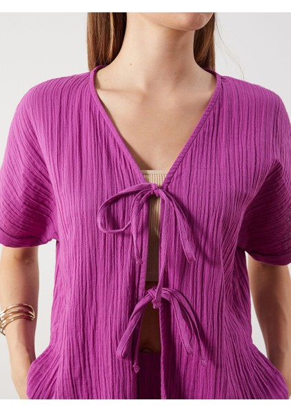 Yeni Sezon V Yaka Dokulu Onu Fiyonklu Muslin Bluz - S5QB37Z8 modelleri