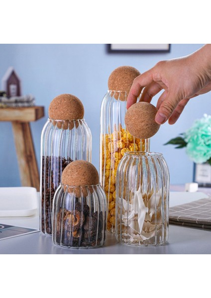 Çizgili Cam Kavanoz ve Baharatlık Seti, 4'lü Top Mantar Kapaklı fiyatları