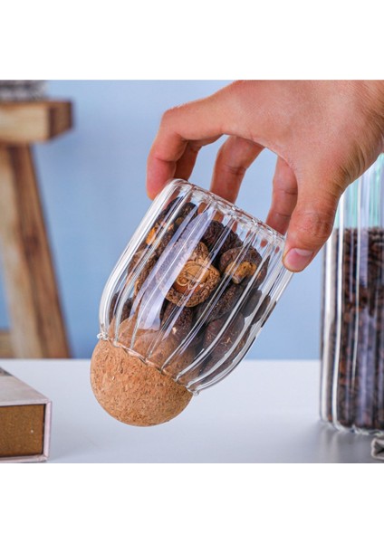 Çizgili Cam Kavanoz ve Baharatlık Seti, 4'lü Top Mantar Kapaklı indirimleri