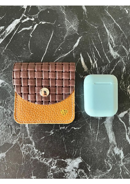 -Kare Model Kahverengi Hasır &taba Gold Kalpli Hakiki Deri Airpod Kılıfı / Mini Bozuk Para Cüzdanı fırsatları
