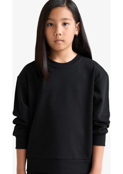 Kız Çocuk Relax Fit Bisiklet Yaka Basic Düz Okul Sweatshirt A2797A825AU