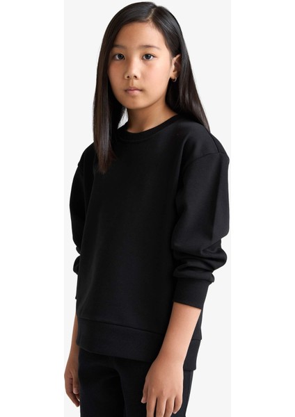 Kız Çocuk Relax Fit Bisiklet Yaka Basic Düz Okul Sweatshirt A2797A825AU fırsatları