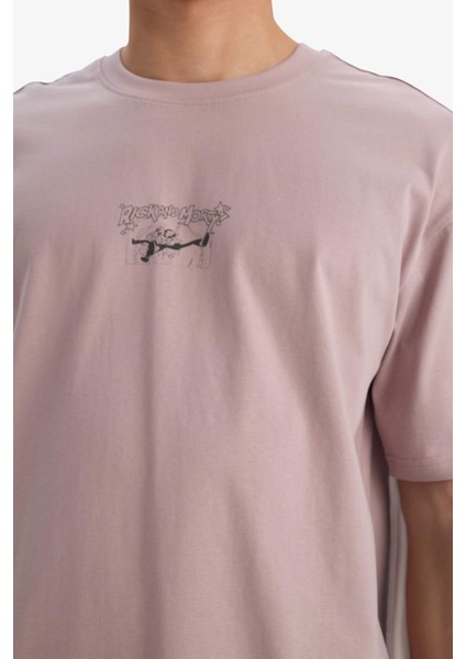 %100 Pamuk Rick and Morty Boxy Fit Rahat Kesim Bisiklet Yaka Sırt Baskılı Kısa Kollu Tişört E9289AX25AU