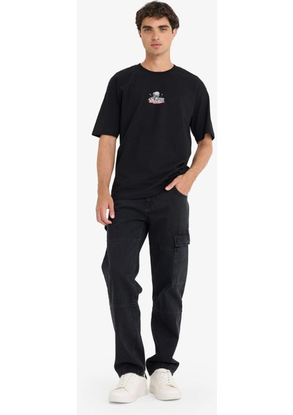 %100 Pamuk Deadpool Boxy Fit Rahat Kesim Bisiklet Yaka Sırt Baskılı Kısa Kollu Tişört E9291AX25AU fiyatları