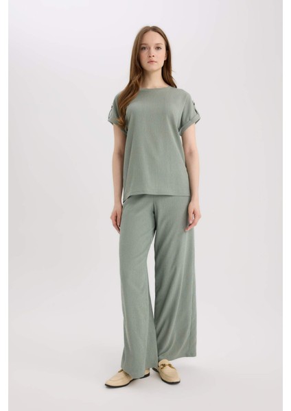 Regular Fit Bisiklet Yaka Bürümcük Kısa Kollu Tişört D3198AX25SP fiyatları