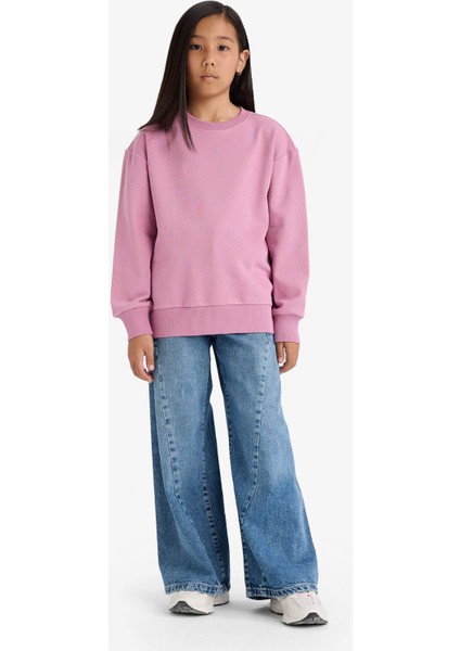 Kız Çocuk Relax Fit Bisiklet Yaka Basic Düz Okul Sweatshirt A2797A825AU fiyatları