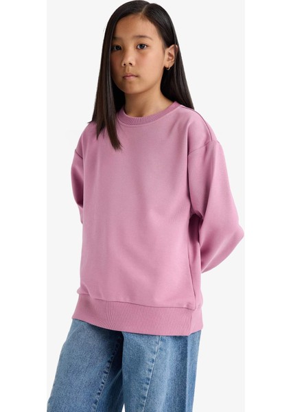 Kız Çocuk Relax Fit Bisiklet Yaka Basic Düz Okul Sweatshirt A2797A825AU modelleri
