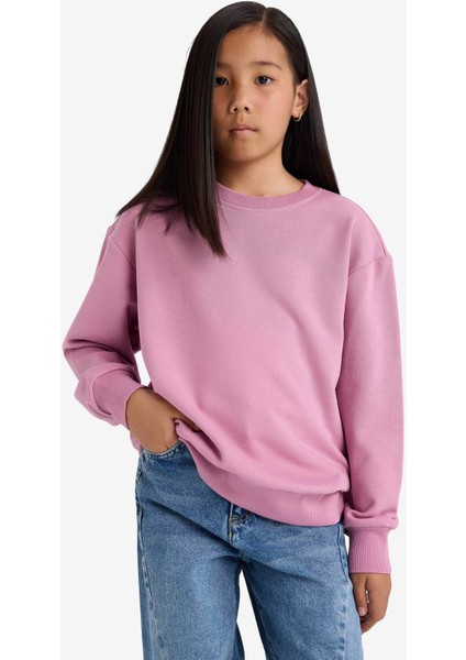 Kız Çocuk Relax Fit Bisiklet Yaka Basic Düz Okul Sweatshirt A2797A825AU fırsatları