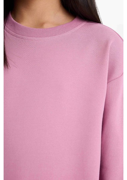 Kız Çocuk Relax Fit Bisiklet Yaka Basic Düz Okul Sweatshirt A2797A825AU indirimleri