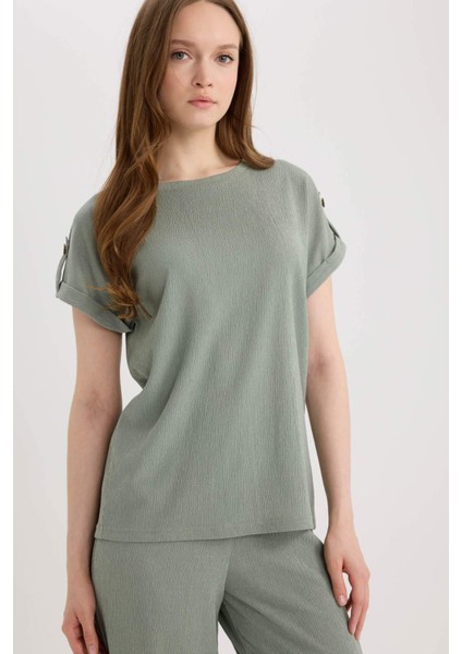 Regular Fit Bisiklet Yaka Bürümcük Kısa Kollu Tişört D3198AX25SP