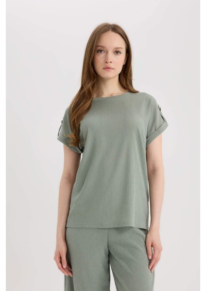 Regular Fit Bisiklet Yaka Bürümcük Kısa Kollu Tişört D3198AX25SP modelleri