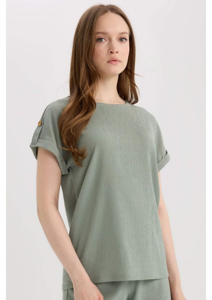 Regular Fit Bisiklet Yaka Bürümcük Kısa Kollu Tişört D3198AX25SP indirimleri