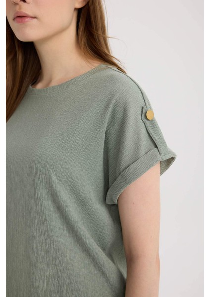 Regular Fit Bisiklet Yaka Bürümcük Kısa Kollu Tişört D3198AX25SP