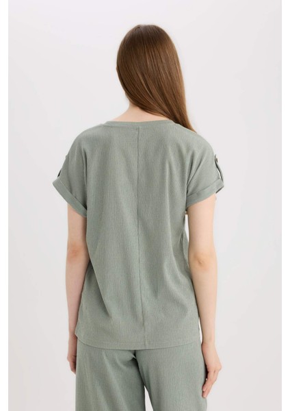 Regular Fit Bisiklet Yaka Bürümcük Kısa Kollu Tişört D3198AX25SP