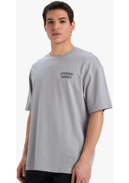 %100 Pamuk Looney Tunes Boxy Fit Bisiklet Yaka Sırt Baskılı Kısa Kollu Tişört E9293AX25AU modelleri