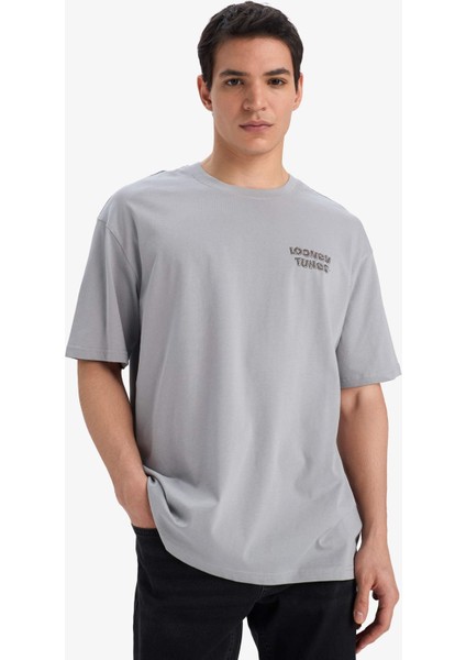 %100 Pamuk Looney Tunes Boxy Fit Bisiklet Yaka Sırt Baskılı Kısa Kollu Tişört E9293AX25AU indirimleri