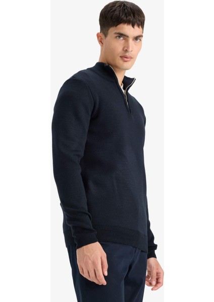 Standart Fit Normal Kesim Dik Yaka Yarım Fermuarlı Basic Düz Triko Kazak A5184AX25AU fırsatları