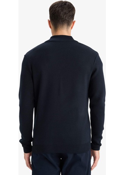 Standart Fit Normal Kesim Dik Yaka Yarım Fermuarlı Basic Düz Triko Kazak A5184AX25AU