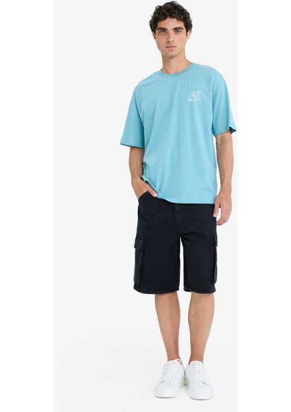 %100 Pamuk Rick and Morty Boxy Fit Rahat Kesim Bisiklet Yaka Sırt Baskılı Kısa Kollu Tişört E9290AX25AU fiyatları