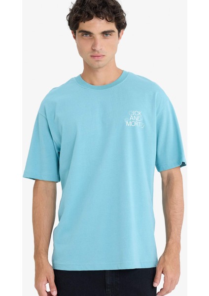 %100 Pamuk Rick and Morty Boxy Fit Rahat Kesim Bisiklet Yaka Sırt Baskılı Kısa Kollu Tişört E9290AX25AU modelleri