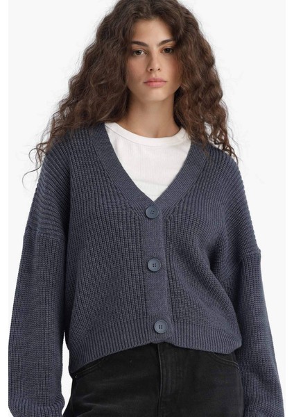 Regular Fit V Yaka Düğmeli Triko Hırka U2052AZ25WN