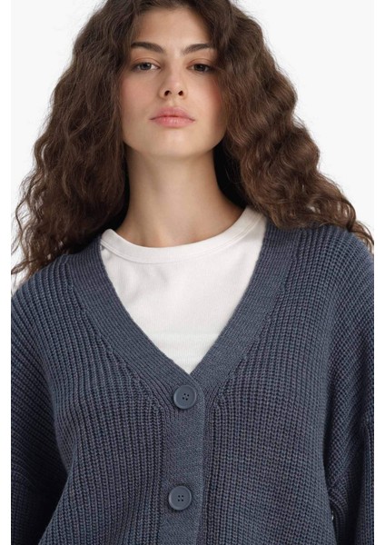 Regular Fit V Yaka Düğmeli Triko Hırka U2052AZ25WN