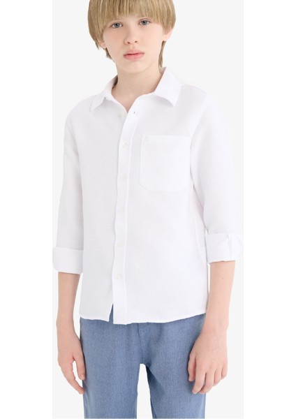 Erkek Çocuk Polo Yaka Oxford Uzun Kollu Okul Gömleği T8854A625AU