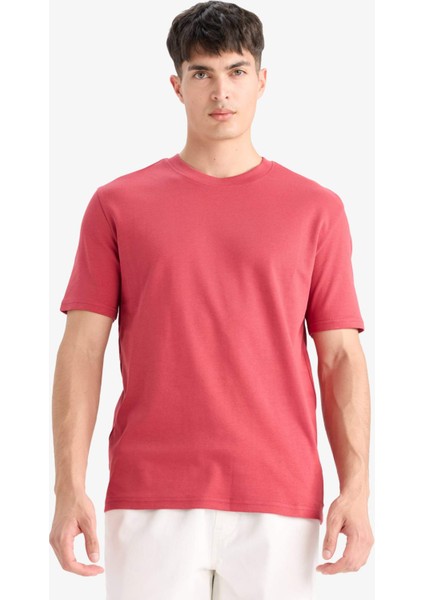 %100 Pamuk Regular Fit Bisiklet Yaka Basic Düz Kısa Kollu Tişört E7961AX25AU fırsatları