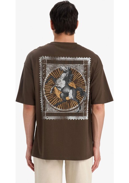 %100 Pamuk Boxy Fit Rahat Kesim Bisiklet Yaka Sırt Baskılı Kısa Kollu Tişört F1094AX25AU