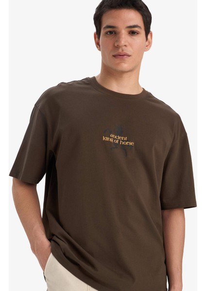 %100 Pamuk Boxy Fit Rahat Kesim Bisiklet Yaka Sırt Baskılı Kısa Kollu Tişört F1094AX25AU modelleri