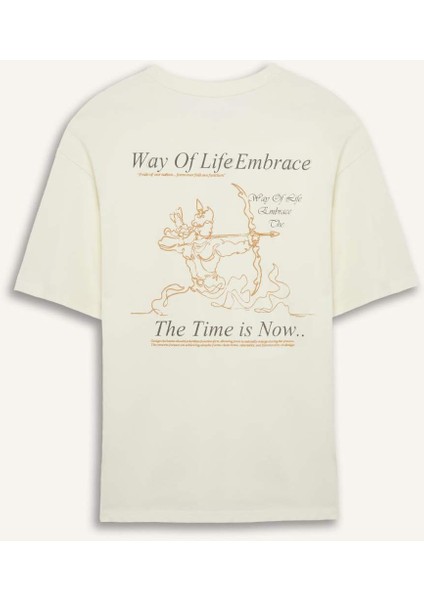 %100 Pamuk Boxy Fit Rahat Kesim Bisiklet Yaka Sırt Baskılı Kısa Kollu Tişört F1093AX25AU