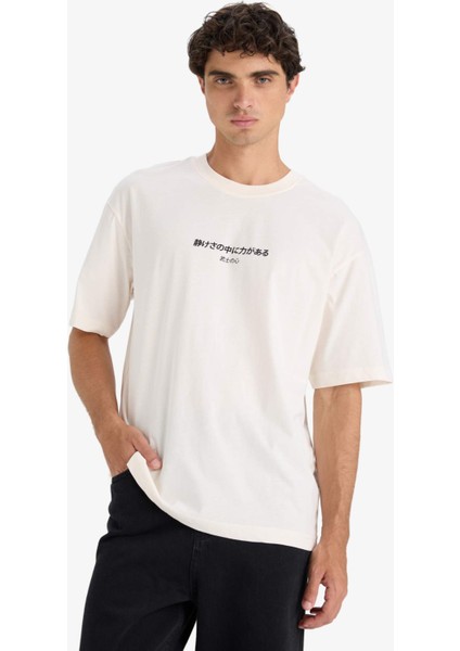 %100 Pamuk Regular Fit Bisiklet Yaka Sırt Baskılı Kısa Kollu Tişört F8906AX25HS fırsatları