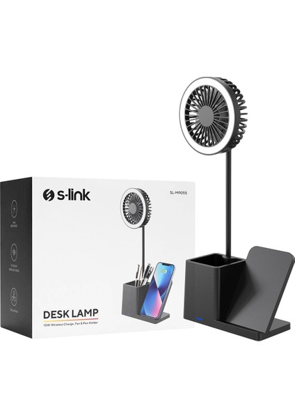 Siyah Type-C 10W Kablosuz Şarj Cihazı Fanlı Kalemlikli Masa Lambası SL-M9055 fırsatları