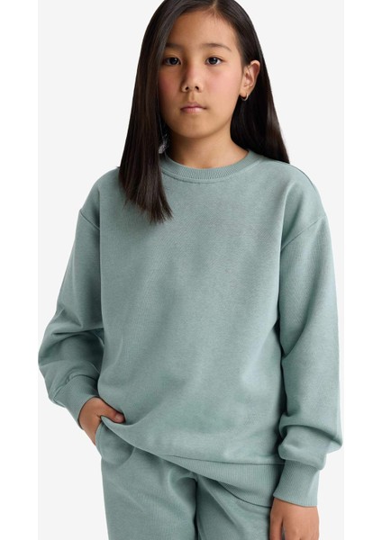 Kız Çocuk Relax Fit Bisiklet Yaka Basic Düz Okul Sweatshirt A2797A825AU