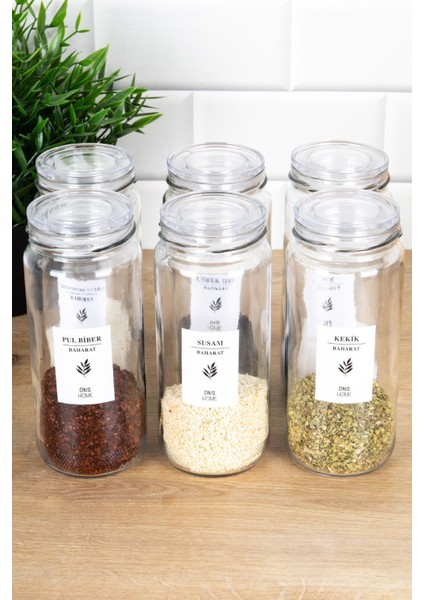 6'lı Cam Kavanoz Seti, Baharatlık ve Saklama Kabı, 500 Ml, Etiketli ve Şık Tasarım fiyatları
