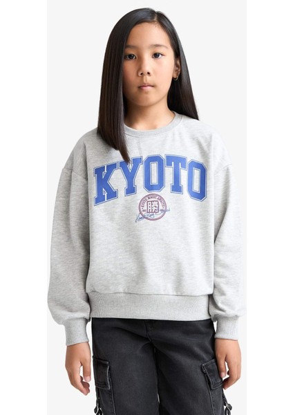 Kız Çocuk Relax Fit Bisiklet Yaka Baskılı 2'li Sweatshirt E6473A825AU fırsatları