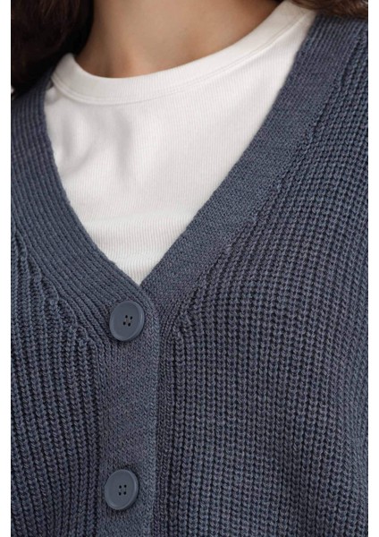 Regular Fit V Yaka Düğmeli Triko Hırka U2052AZ25WN