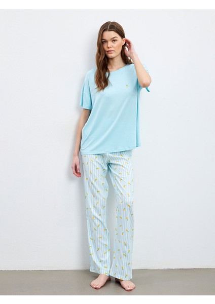 Yeni Sezon Bisiklet Yaka Baskili Kadin Pijama Takimi - S5HG72Z8