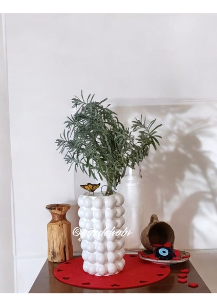 Gözdehobi Dekoratif Kuru Çiçek Vazosu /pampas Vazo / Bubble Baloncuklu Büyük Boy Vase / Beyaz