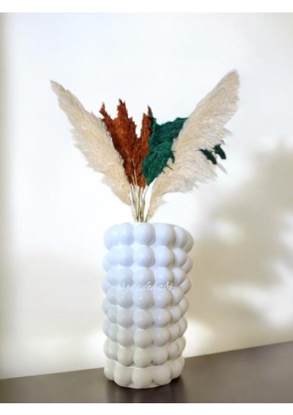 Gözdehobi Dekoratif Kuru Çiçek Vazosu /pampas Vazo / Bubble Baloncuklu Büyük Boy Vase / Beyaz fırsatları