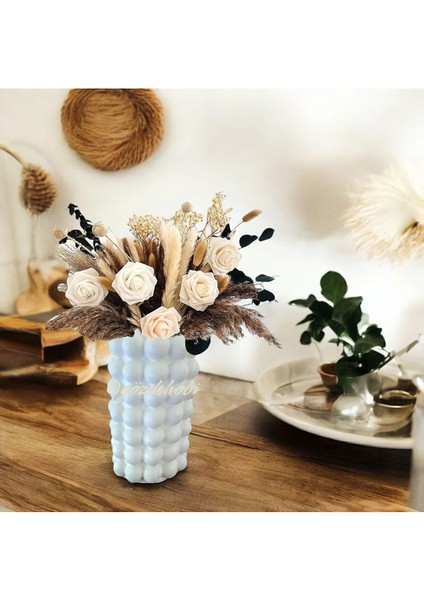 Gözdehobi Dekoratif Kuru Çiçek Vazosu /pampas Vazo / Bubble Baloncuklu Büyük Boy Vase / Beyaz indirimleri