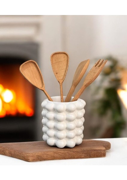 Gözdehobi Tezgah Üstü Kaşıklık | Beyaz Bubble Vazo 5 Boncuklu Seramik Tasarım Kaşıklık fırsatları